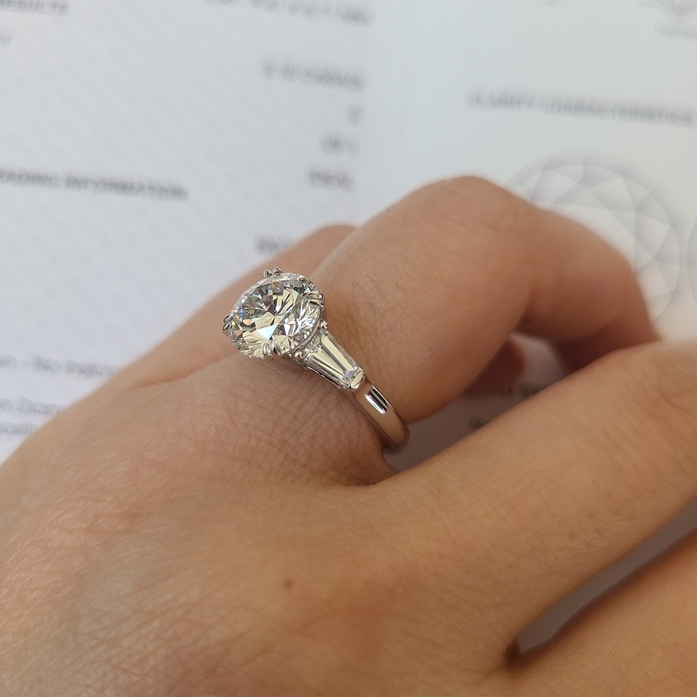 HW Style 3.5 Ct Diamond Platinum Engagement Ring with Tapered Baguette sides - Picture 4 of 12